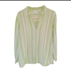 Vintage Studio Works Green Striped Lined Button Front Shirt Large